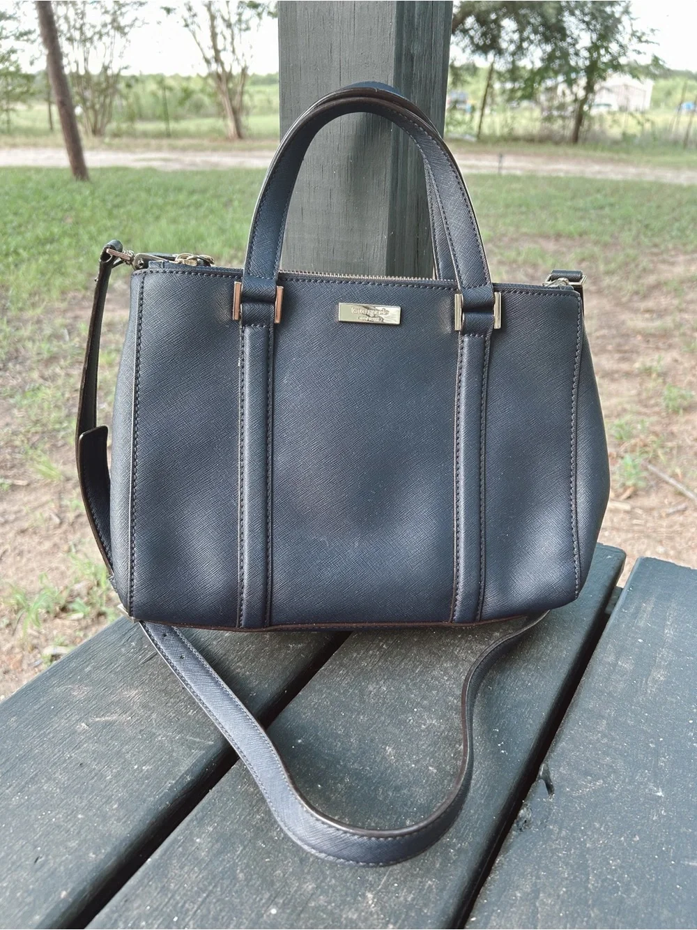 Kate Spade Navy Leather Satchel Handbag - Classic Everyday Style